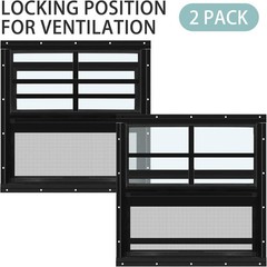 Flush Mount 16” x 16” Shed Windows – Black Aluminum, Screen & Installation Kit