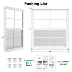 2 Pack 24×27 Shed Windows – Small Sliding Tempered Glass with Metal Mesh Screen