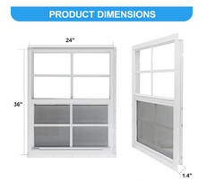 2PK Shed Window 24X36″ Flush Mount Window w/ Tempered Glass & Fiberglass Scree
