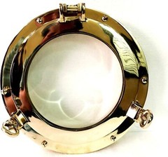12″ Canal Boat Porthole Window Shiny Brass Door Window Glass Porthole Home Decor