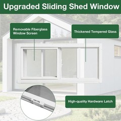 2 Pack 8″x16″ Sliding Windows with Tempered Glass & Removable Screen for Shed, C