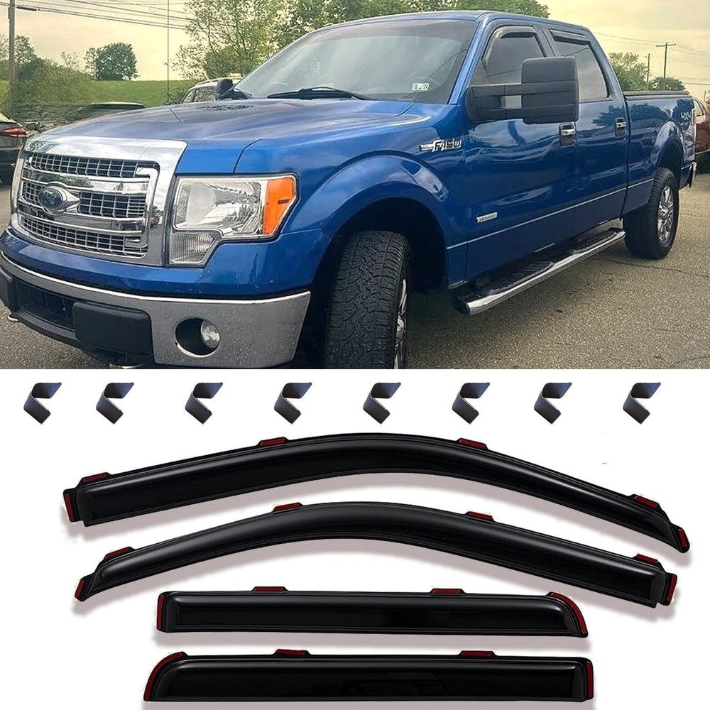 in-Channel Window Deflectors for Ford F-150 2009-2014 SuperCrew Cab, Dark Smo…