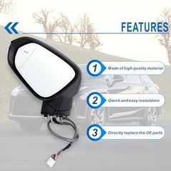 Left Driver Side Mirror Compatible With 2016-2022 L-15Pins 2016-2022 Black
