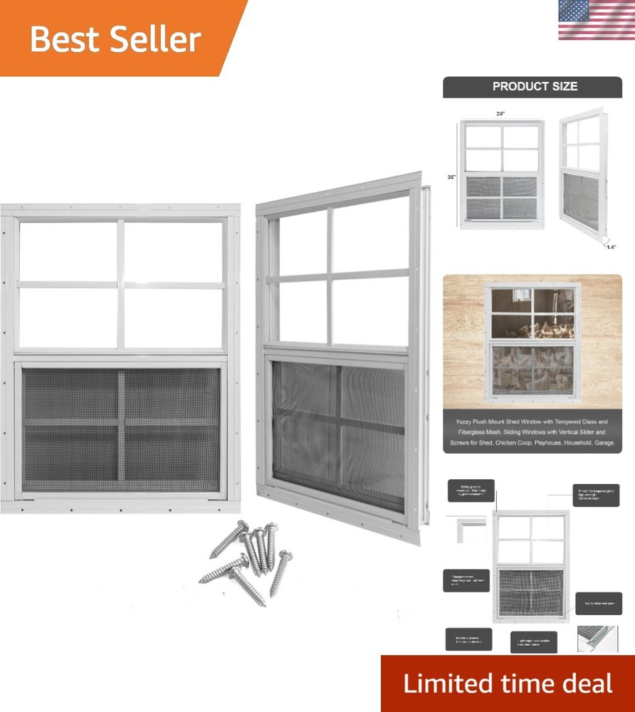 Adjustable 24″ x 36″ Shed Windows with Fiberglass Screen – Wind & Rain Resistant