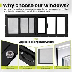 2 Pack Shed Windows, 10″x18″ Sliding Windows, Transom Window with Tempered Gl…