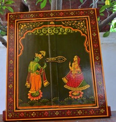 Antique Wooden Window Hand Painted Radha Krishna Rajasthani Wall Hanging Frame