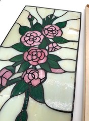 2 Slag Glass Windows One Framed for Repair Craft DIY Project Floral Design Rose