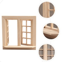 3 Set of Durable Mini Wooden Blank Windows Khaki for Mini House Decor