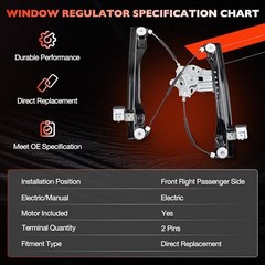 751-740 Power Window Regulator with Motor(2 Pins) Front Right Passenger Side