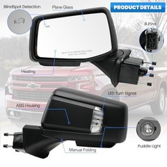 Driver Side Door Mirror for 2019-2024 Chevy Silverado 1500, with Heated Left