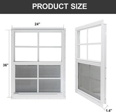 Durable 24″x36″ Sliding Windows with Tempered Glass & Fiberglass Screen – 2 Pack