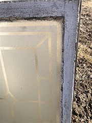 Etched Frosted Clear Glass Vintage Church Window, Architectural Art Glass, J,