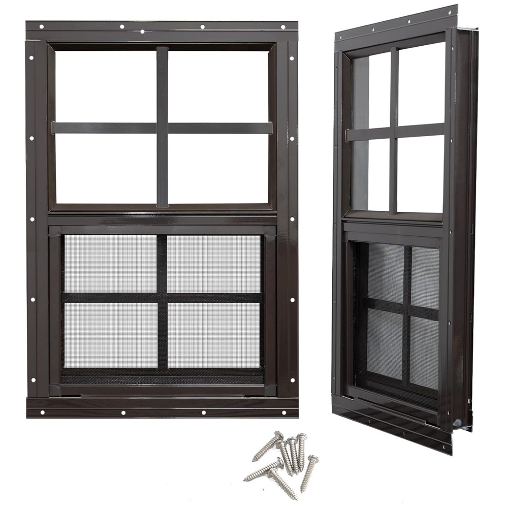 2 Pack 12×18 Shed Windows Black Frame Tempered Glass