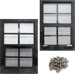 2 Pack Heavy Duty Shed Windows – Black Aluminum Frame with Bug-Resistant Screens
