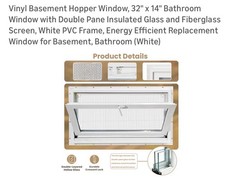 Vinyl Hopper Basement Window, 32″ x 14″ Sliding Bathroom Window with Doubl(S182)