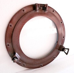 12″ Maritime Antique Brown Patina Nautical Porthole Round Window Glass Nautical