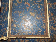 Vintage Leaded Brown Glass Steel Casement Window, 36 3/8″ x 20″