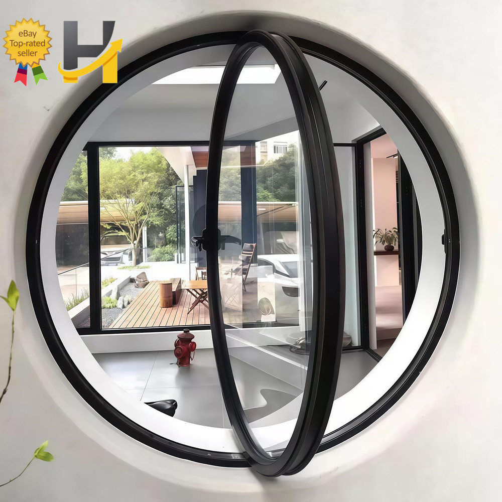 23.6″ Round Rotating Pivot Window Tempered Glass Flush Mount Metal Frame