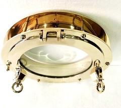 12″ Canal Boat Porthole Window Shiny Brass Door Window Glass Porthole Home Decor