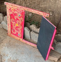 Hand Painted Pink Wooden Window Bone Inlay Designs Indian Floral Wall Decor