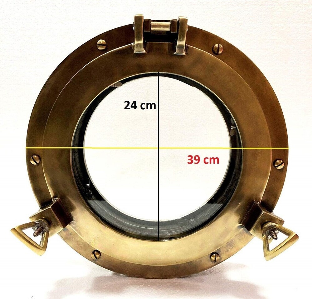 15″ Canal Boat Handmade Porthole Window Antique Brown Finish Door Window Glass