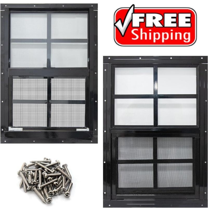 Shed Windows Black Small Chicken Coop Playhouse Aluminum Tempered Glass 12×18
