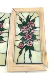 2 Slag Glass Windows One Framed for Repair Craft DIY Project Floral Design Rose