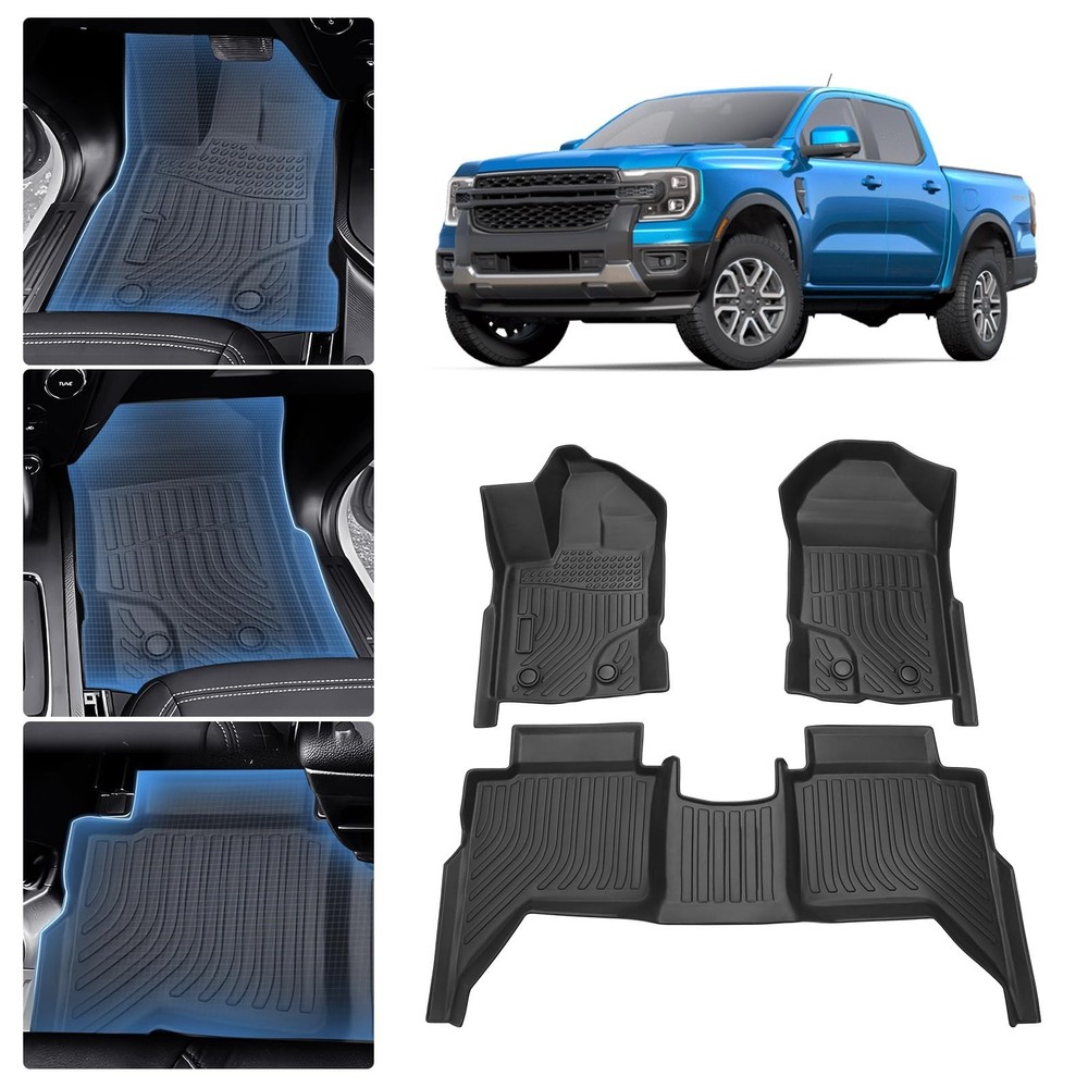 Sunsdrew Floor Mats for 2019-2023 Ford Ranger SuperCrew Accessories, All Weat…