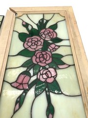2 Slag Glass Windows One Framed for Repair Craft DIY Project Floral Design Rose