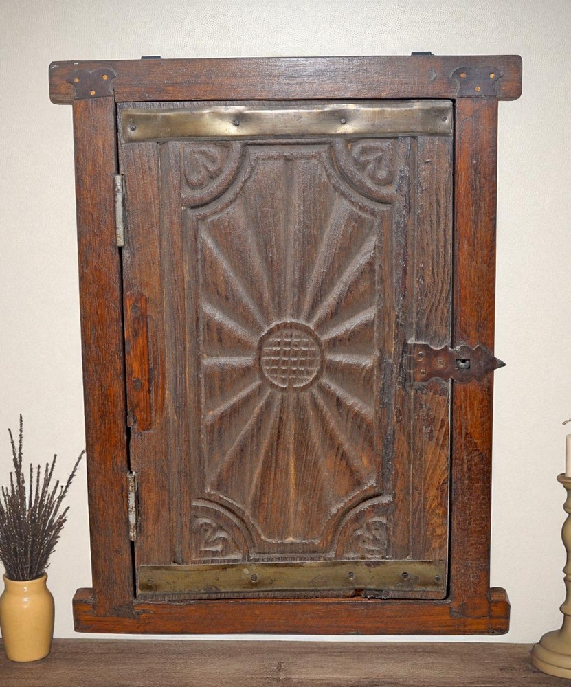 Antique Wooden Wall Décor Window Panel With Frame Original Old Hand Carved
