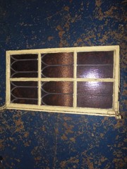 Vintage Leaded Brown Glass Steel Casement Window, 36 3/8″ x 20″
