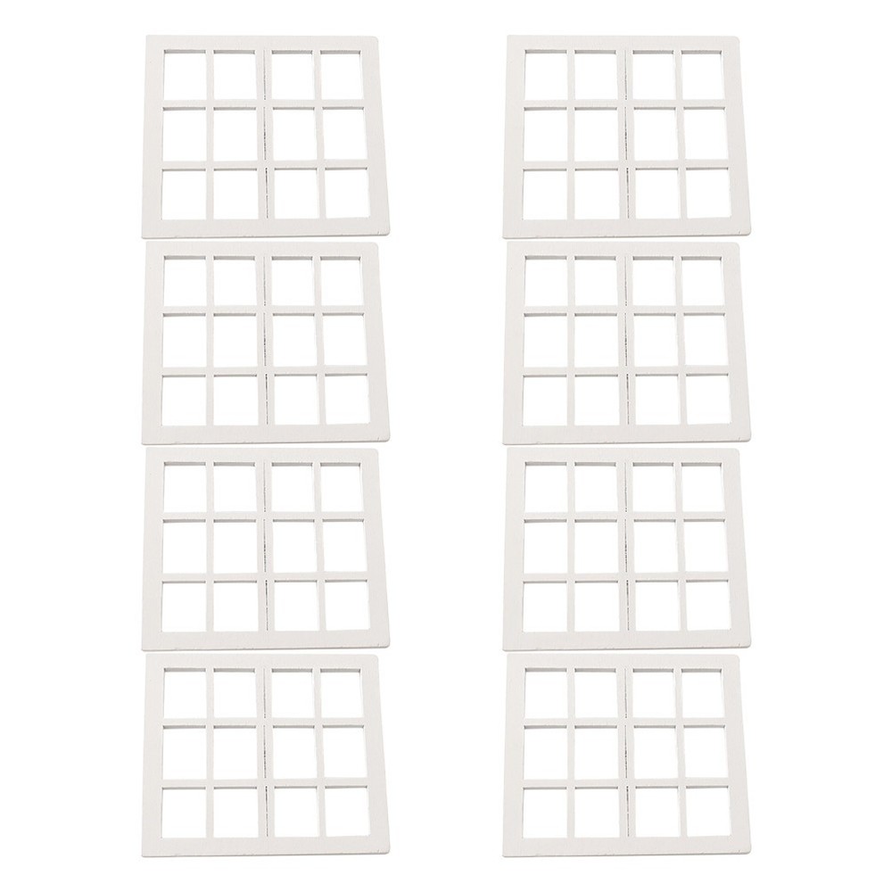 8 Pcs Miniature Wooden Window Frames For Dollhouse Craft Diy Decoration Models