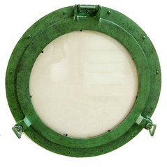 20″ Canal Boat Porthole Window Antique Green Finish~Wall Window Glass Porthole