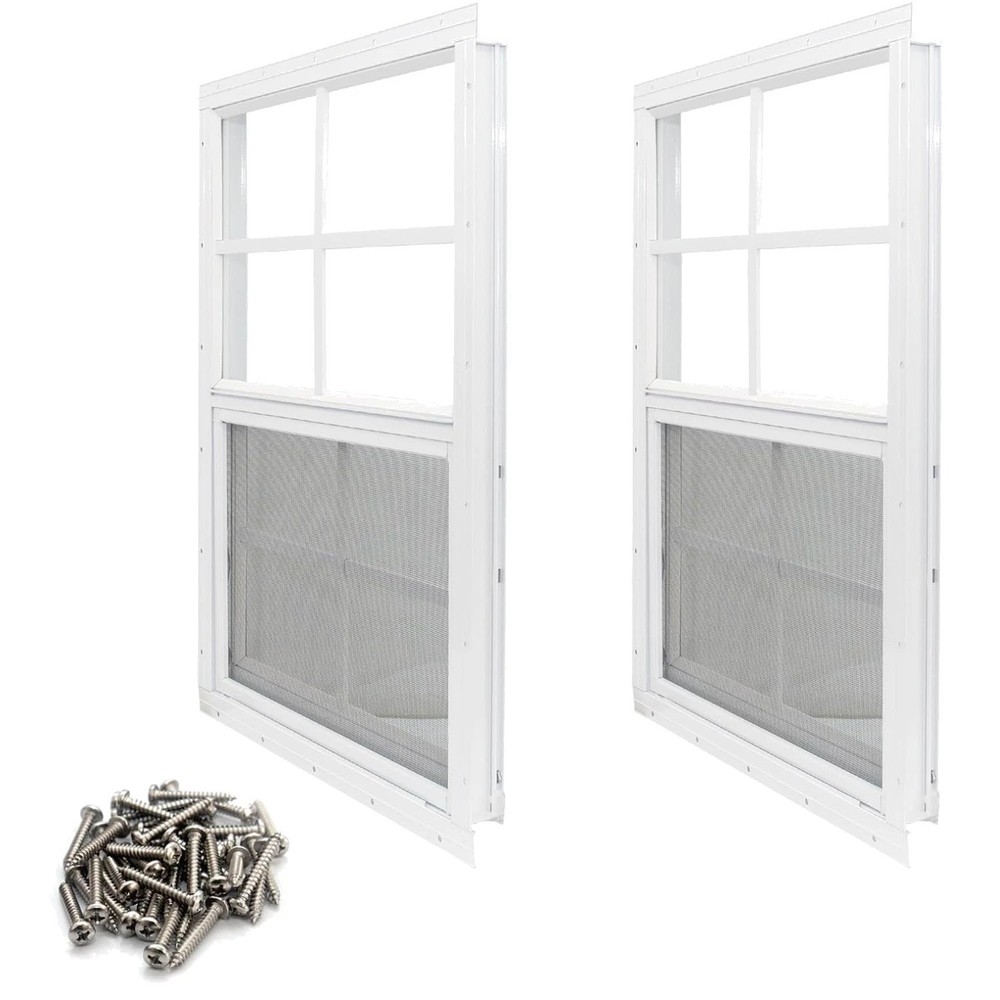 Shed Window 2 Pack – 12×18 Tempered Glass, Fiberglass Screen