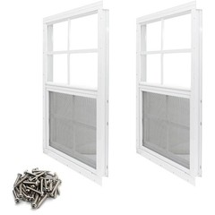 Shed Window 2 Pack – 12×18 Tempered Glass, Fiberglass Screen