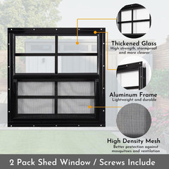 2 Pack Shed Windows, 16” X 16” Household Windows with Tempered Glass and Fiber