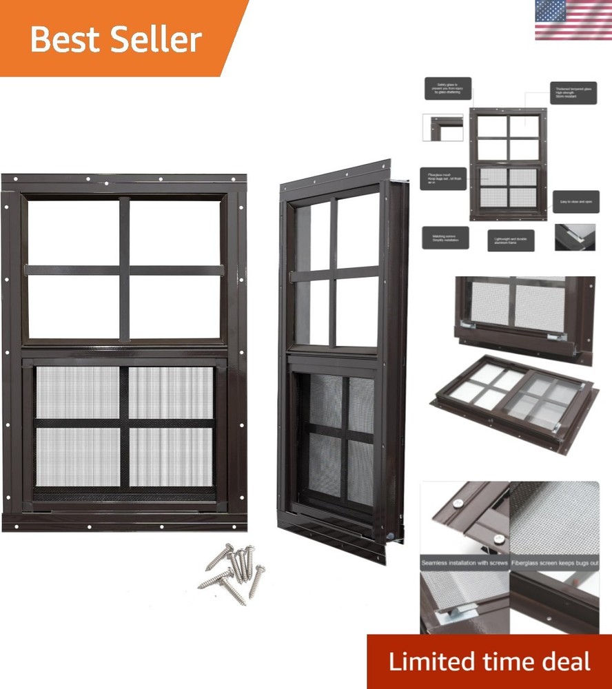 Aluminum 12×18 Shed Windows with Tempered Glass – 2 Pack for Easy Installation