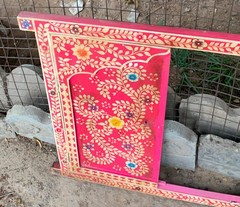 Hand Painted Pink Wooden Window Bone Inlay Designs Indian Floral Wall Decor