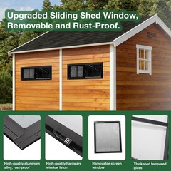 2 Pack 8″x16″ Sliding Windows with Tempered Glass & Fiberglass Screen for Shed,