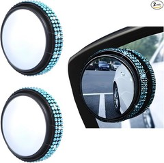 2PCS Bling Car Blind Spot Mirror, 2″ Crystal Rhinestone HD Gl Color: Lake Blue