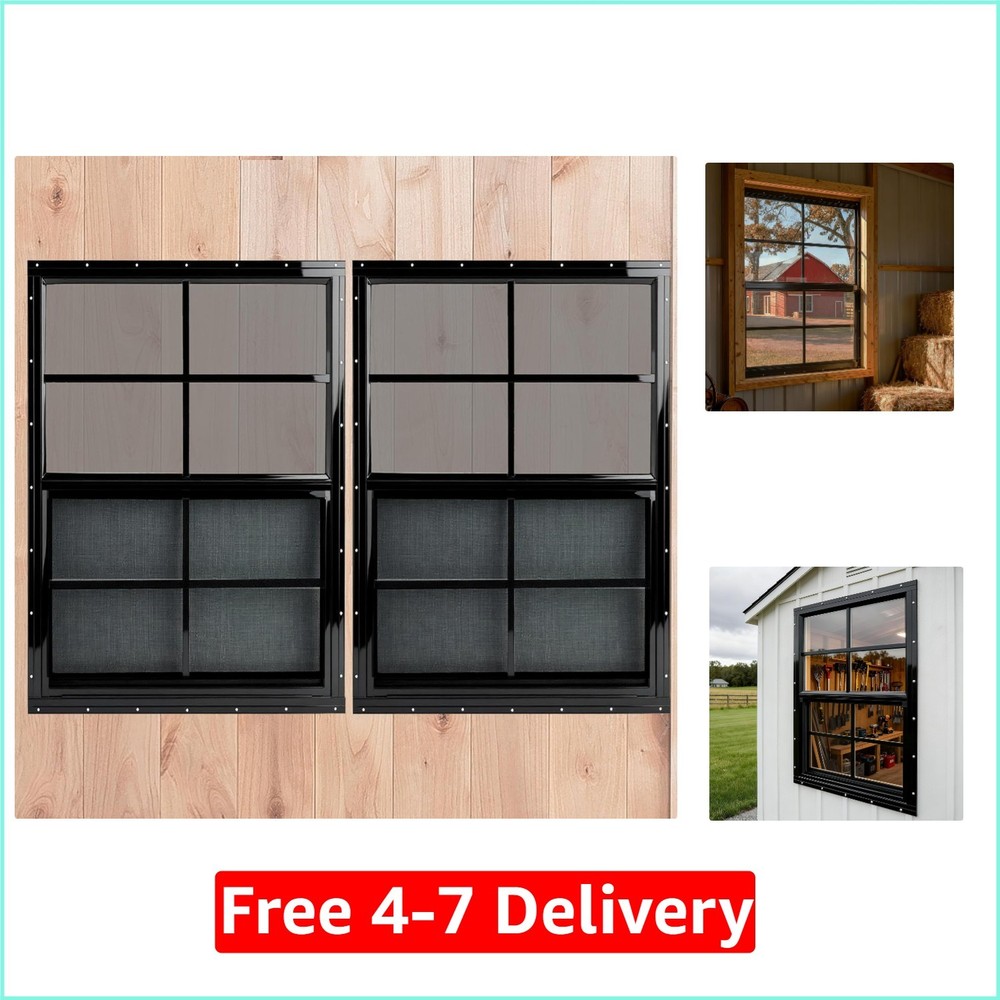 24″ x 36″ Black Shed Windows 2 Pack,Small Windows with Tempered Glass – Flush.