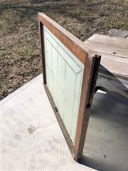 Etched Frosted Clear Glass Vintage Church Window, Architectural Art Glass, J,