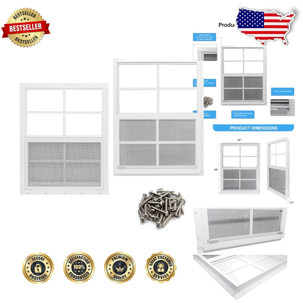 Durable Shed Window 24″x36″ 2 Pack, Weather-Resistant, Sunlight & Ventilation