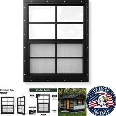 Flush Mount 18”x23” Black Shed Window with Fiberglass Screen for Easy Install