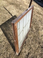Etched Frosted Clear Glass Vintage Church Window, Architectural Art Glass, I,