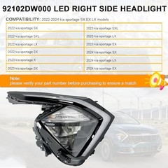 92102-DW000 Right Side LED Headlamp Assembly ABS & Right Headlight