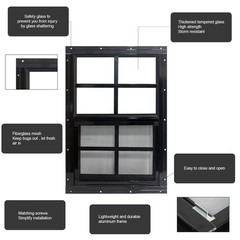 24×36 Black Shed Windows 2 Pack with Tempered Glass and Fiberglass Screen