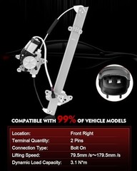 Power Window Regulator with Motor for:-Nissan Versa Front Right Passenger Side