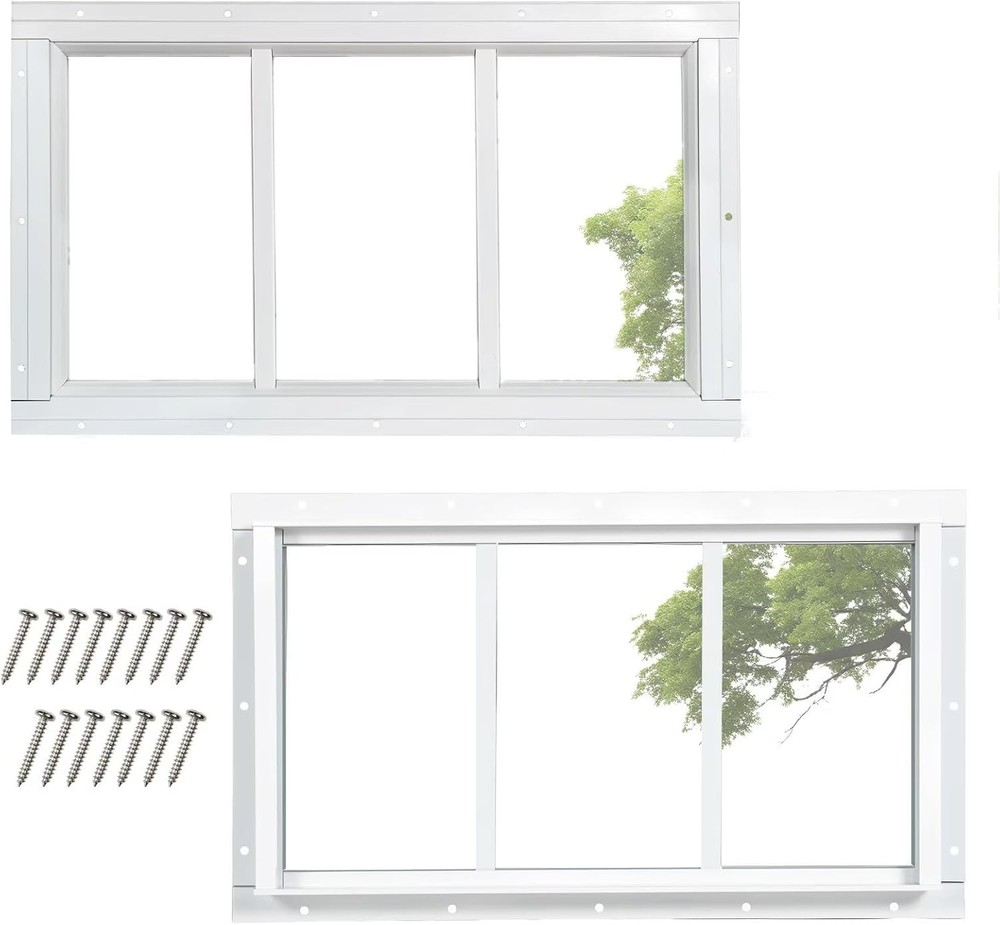10″x18″ 2 Pack Shed Transom Windows, White Fixed Window with Tempered Glass,