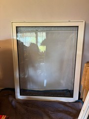 White Vinyl Picture Window – 43” x 52 1/2” – Etched Glass – Dbl pane